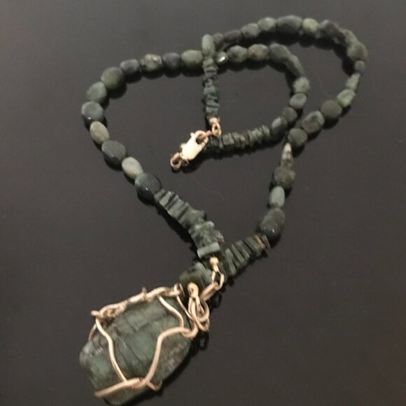 Genuine Emerald Gemstone Sterling Silver Necklace Pendant Wire Wrapped Natural - Picture 11 of 11